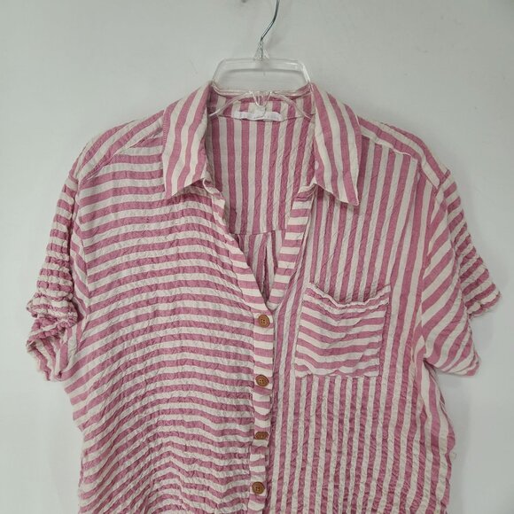 Jane + Delancey Women's Button Up Top Striped Pike and White Size 1X - Picture 3 of 6